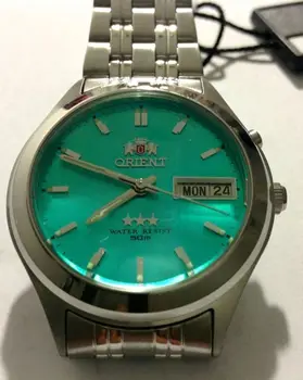 Orientar FEM5V002E verde prata pulseira de aço relógio automático green dial pulseira de aço inoxidável