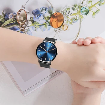 LIGE Super Slim Preto Azul de Malha de Aço Inoxidável Relógios de Mulheres de melhor Marca de Luxo Casual Relógio Senhoras Relógio de Pulso de Senhora Reloj Mujer