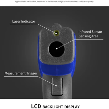 (NÃO PARA o POVO) Digital do Ponto de Laser Infravermelho Termômetro Medidor de Temperatura de Arma com Emissividade Ajustável e Alarme Alto/Baixo