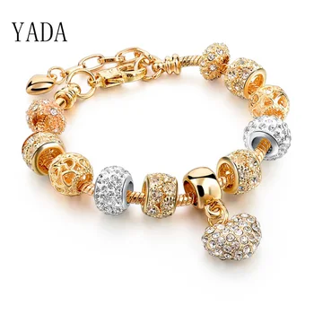 YADA Presentes (PRONTO STOCK) Coração de Ouro-Pulseiras&Pulseiras Para Mulheres cheias AAA Zircão Braceletes de Cristal da Jóia diy Pulseira BT200215