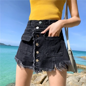 Cintura alta Saia do Denim das Mulheres de Verão coreano-estilo Plus Size Jean Saia de Alunos de Uma Linha de Curto Mini Saias Curtas Jean