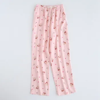 Mulheres de Calça de Pijama Algodão, Gaze Casa Calças de Primavera e de Verão, Tamanho Grande Super Macio Casual Calças de Pijama Mulheres cor-de-Rosa