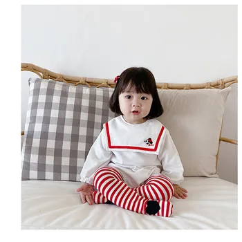 2Pcs da Menina do Bebê Uma Peça de desenhos animados Bordado de Romper coreano Recém-nascido Macacão Bonito Coreia Gêmeos Roupas Infantil Macaquinho + meia-Calça