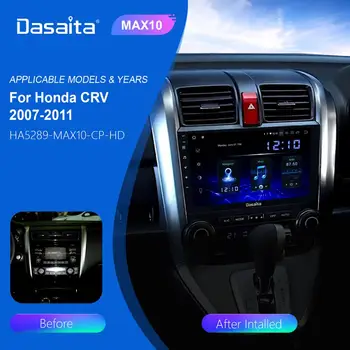 Dasaita auto-rádio Android 10.0 1 din para Honda CRV GPS 2007 2008 2009 2010 2011 Navegação DSP 9