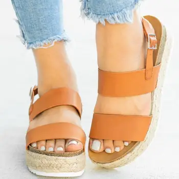 Mulheres de verão, sandálias de praia 2020 NOVO salto alto sapatos de gladiador confortável, além de tamanho de calçado casual de cunha de cortiça sapatos de mulher