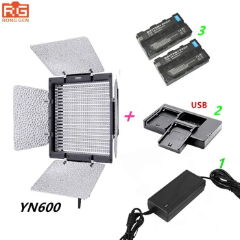 YONGNUO YN600 Yongnuo YN-600 3200-5500k DIODO emissor de Luz de Vídeo + Adaptador de CA + 2 * NP-F550 +Carregador USB