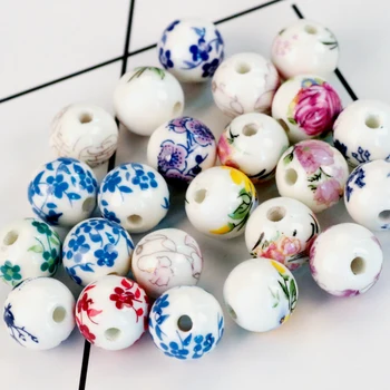 Atacado 100pcs/lote 8 10mm Flor Handmade Design de Cerâmica Esferas Soltas Esferas de Porcelana Para Fazer Jóias Pulseira DIY Esferas