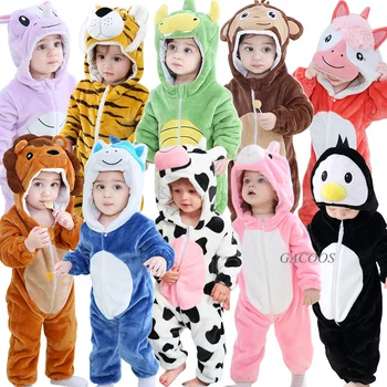 Recém-Nascido De Desenhos Animados Macaquinho Infantil Cosplay Panda Leão Pijamas Roupas Com Capuz Pijamas Bebê Meninas Macacão Ponto Criança Fantasias