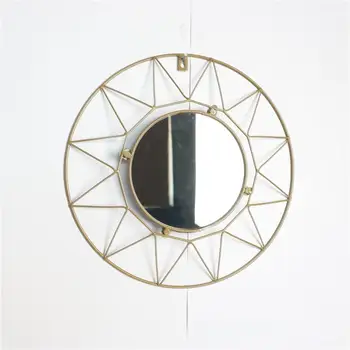 Nordic Metal Dourado Espelho Pendurado Na Parede De Casa De Banho Quarto Espelho De Maquilhagem Decorativos Maquiagem Para Casa Vestir De Suspensão De Espelho