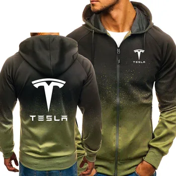 Hoodies Homens Tesla Logotipo do Carro de Impressão Casual HipHop Harajuku Gradiente de cor com Capuz Mens Velo Camisolas zíper da Jaqueta o Homem de Roupas