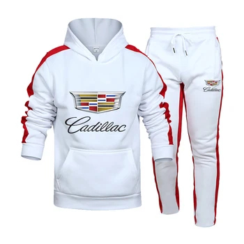 2021 Novos Homens Hoodie de Terno Cadillac Logotipo da Moda Costura Outono E Inverno Casual Street Sportswear Faixa Terno Asiático Tamanho 3X S