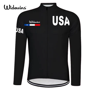 EUA Primavera verão fina pro time preto branco de manga longa bicicleta ciclismo jersey camisa EUA de ciclismo de estrada de engrenagem faixa Reflexiva 8004