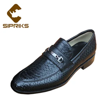 Sipriks Homens Luxo Real Snakeskin Goodyear Sapatas de Deslizamento Clássico No Sapato Vestido Preto Python Sapato Chefe Homens do Escritório de Negócios de Desgaste 46