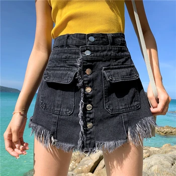 Cintura alta Saia do Denim das Mulheres de Verão coreano-estilo Plus Size Jean Saia de Alunos de Uma Linha de Curto Mini Saias Curtas Jean