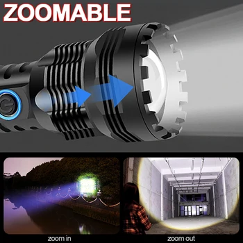 XHP70 Lanterna LED USB Rechargeble XHP50 DIODO emissor de luz Tocha Zoomable Lanterna Tática Lanterna Usam 18650 Bateria 26650 Bateria Recarregável