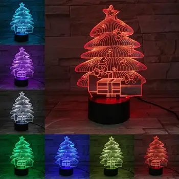 Árvore de natal em 3D Lâmpada de 7 Cores Mudando a Luz da Noite Atmosfera de Férias de Iluminação Festa Mesa de Casa de Decoração de Toque Remoto, Base Preta