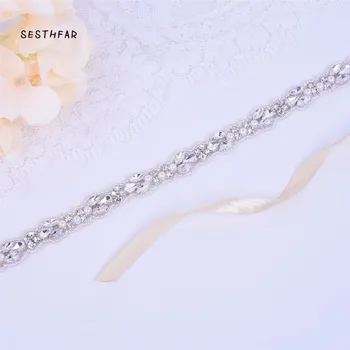 SESTHFAR Frisado Casamento de Cristal Correia de Mão de Noiva Cinto de Strass Cinto de Noiva Para o Casamento, Vestidos de Noite JY07F