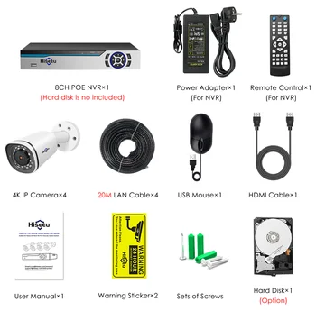 Hiseeu 8CH 4K POE NVR Kit H. 265 de Segurança CCTV Sistema de 8MP Exterior Impermeável da Câmera IP POE gravação de Áudio de Vídeo Vigilância Conjunto