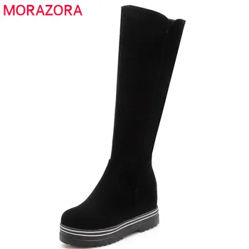 MORAZORA 2020 moda de nova joelho alto botas de mulheres do dedo do pé redondo botas de plataforma zíper simples outono inverno botas casuais sapatos de senhoras