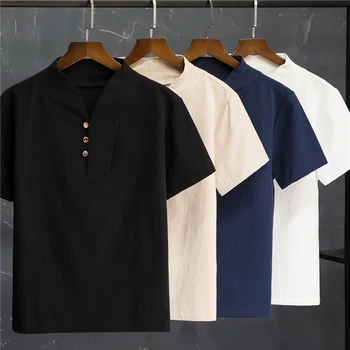 (Camisa + calça) 2020 moda de verão de homens de camisa de Homem em Algodão e linho, camisas de manga Curta masculina casual camisas para homens de tamanho M 5XL