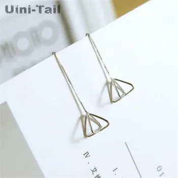 Uini Rabo-quente de nova prata 925 tridimensional simples triângulo longos brincos de moda tendência geométrica ouvido cadeia GN939