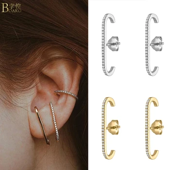 BOAKO Única Linha Diamantes 2020 Tendência Brincos de Prata 925 Jóias, Brincos Dangle Cartilagem Piercing Fast Fashion Ear Cuff #19