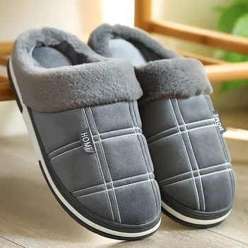 Homens Sapatos de Inverno de Algodão Curto Plush Chinelo Interior de Casa, Calçados Para os homens de Cor Sólida Algodão Slides Homens Quentes Chinelo Sapatos