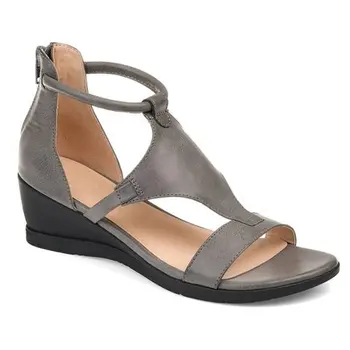 Mulheres de Verão, Sandálias Meados de Saltos Cunhas Senhoras de Sapatos Vintage de Couro do PLUTÔNIO Tamanho Plus Sandalias Mujer Sapato Feminino 2020