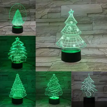 Árvore de natal em 3D Lâmpada de 7 Cores Mudando a Luz da Noite Atmosfera de Férias de Iluminação Festa Mesa de Casa de Decoração de Toque Remoto, Base Preta