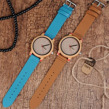 BOBO PÁSSARO Relógios de Bambu de Relógios para Homens e Mulheres de Luxo, Relógios de pulso de Quartzo com Tiras de Couro Em Madeira, Caixa de Presentes