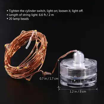 8pcs 20 de LED à prova d'água de Fadas Cadeia Leve 2M Submersível de Chá de Luz de Vela Fio de Cobre de Luz