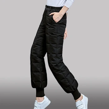 DIMANAF Mulheres Plus Size para Baixo de Calças de Elástico Grosso Quentes de Algodão Acolchoado Calças de estampa Xadrez Feminino Calças de Inverno Pantalones Oversize