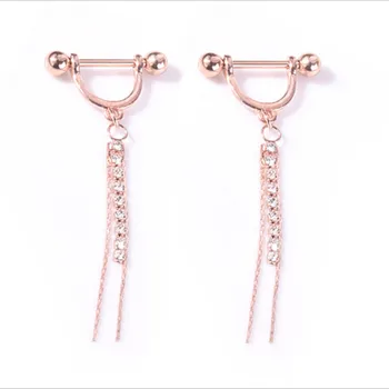2PCS Nova Moda de Ouro Rosa de Cristal de Borla Mamilo Anéis Piercing Mulheres Barra Anéis de Mamilo Cobrir de Jóias Sexy Body Piercing