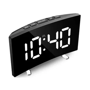 Relógio Digital LED Espelho Relógio Multifuncional Repetir o Tempo de Exibição Noite LCD, Mesa de Luz ambiente de Trabalho Reloj Despertador Cabo USB