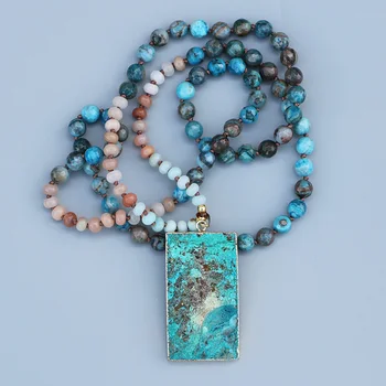 EDOTHALIA Oceano Pedra Colar Pingente Mulheres Blue Magic Stone & Ábaco Esferas de 108 Contas Mala Meditação Colar