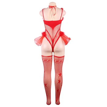 Natal Bodysuit de Sexo Com Meias Vermelhas Transparentes Sexo Terno Erótico Trajes de Ver Através de Lingerie Sexy Corpo Terno L8517