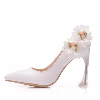 Cristal Rainha de Renda Branca Flor de Casamento Sapatos de noiva Festa de Sapatos de Mulheres Bombas de Senhoras de Salto Alto VESTIDO de FESTA Nupcial Sapatos