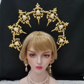 Sol da Madrinha Coroa KC Gótica de Notre Dame Virgem Maria Esferas da Cadeia Barroco Tiara Headwear Lolita Acessórios de Cabelo