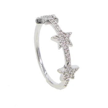 Menina do presente da jóia Minimalista ouro cor da Fita Estrelas Anéis para as Mulheres Simples Pilha de Anéis Inicial de CZ Anéis de Bijoux