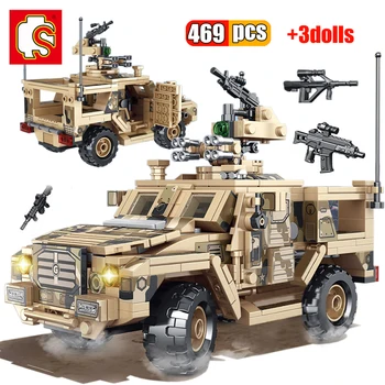 SEMBO 469Pcs Militar do Exército de Minas Protegido Veículo Blocos de Construção Soldado SWAT Armas de Guerra Modelo Educacional Tijolos de Brinquedos Para o Menino