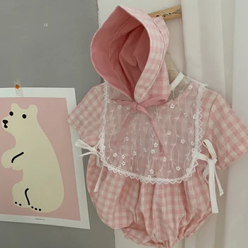 As Meninas Recém-Nascidas Roupas De Bebê Do Verão Body Bebê Meninas Macacão Coreano Japão Estilo De Criança De Meninas Bodys Com Chapéu