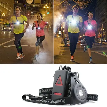 Impermeável de Desporto ao ar livre com Luzes de LED Noite Execução Lanterna, Luzes de Advertência de Carga USB Peito Lâmpada Curta Noite de Jogging