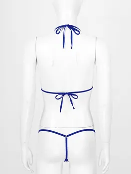 Womens Lingerie Exótica Conjuntos de Ver através de Triângulo Bikini Swimwear de Dormir Sissy Ocos Lace-up Sutiã com Calcinhas Tangas