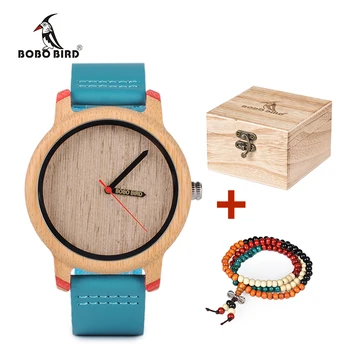 BOBO PÁSSARO Relógios de Bambu de Relógios para Homens e Mulheres de Luxo, Relógios de pulso de Quartzo com Tiras de Couro Em Madeira, Caixa de Presentes