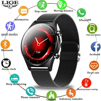 LIGE 2020 Novo Completo com Tela de Toque Inteligente Homens do Relógio smartwatch Mens IP68 Impermeável Relógio dos Esportes do Ritmo Cardíaco Monitor de Pressão Arterial