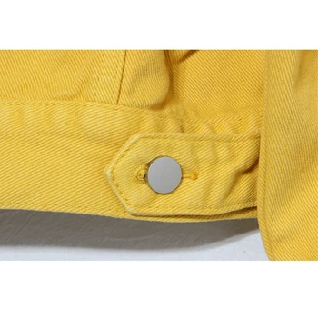 Alta Qualidade De Amarelo Jaqueta Jeans Mulheres Oversize Com Lapela Do Bolso Solto Feminino Jaqueta Jeans Primavera, Outono De Manga Comprida Casaco Mulheres
