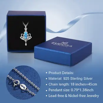 EUDORA Real 925 prata esterlina Lotus colar Pingente com Azul AAA Cúbicos de Zircônia flor de Jóias com a caixa de Mulheres Jóias D594