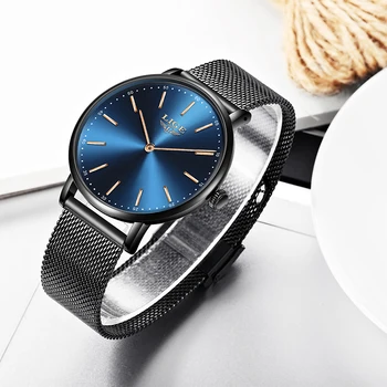 LIGE Super Slim Preto Azul de Malha de Aço Inoxidável Relógios de Mulheres de melhor Marca de Luxo Casual Relógio Senhoras Relógio de Pulso de Senhora Reloj Mujer