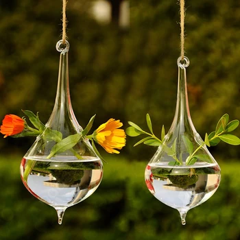 2019 Gota de Água de Vidro Pendurado Vaso de Garrafa de Terrário Recipiente Planta de Flor de Diy Tabela de Casamento, Decoração de Jardim de 8 x 15 cm