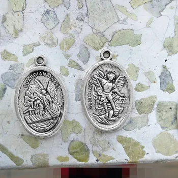 Anjo da guarda encantos 26mm st michael religiosa de prata sólida arcanjo acessórios de metal para artesanato diy jóias peças 50pcs